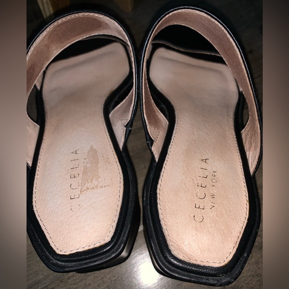 CECELIA NEW YORK BAILY BLACK LEATHER PLATFORM SLIDE SANDAL - Picture 6 of 9